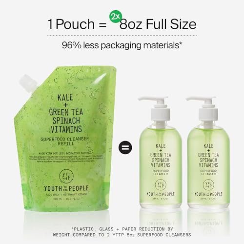 Youth To The People Superfood Facial Cleanser - Kale + Green Tea Daily Face Wash, Gentle Makeup Remover, with Soothing Antioxidants for Glowing Skin, pH Balance, Clean Pores, Sulfate-free, Refillable