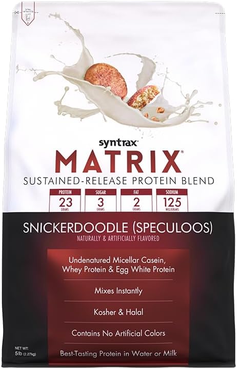 Syntrax Nutrition Matrix - Sustained-Release Protein Blend, Snickerdoodle 5 lbs. Real Cookie Pieces | Whey Protein, Micellar Casein, Egg Albumin