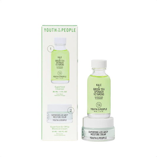 Youth To The People Daily Skin Health Youth Stack, 2-Piece Skincare Giftset - For Pores + Oily Skin, Mini Travel Essentials Set, Superfood Cleanser & Air Whip Face Moisturizer, Hydrating, Plant-Based