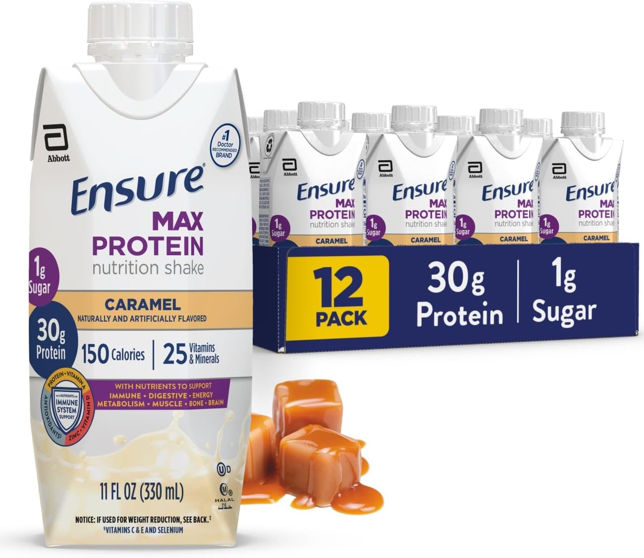 Ensure Max Protein Shake | Milk Chocolate | Ready to Drink | 30g Protein for Muscle Health | 1g Sugar, 4g Fiber | 11 fl oz, 12 Pack