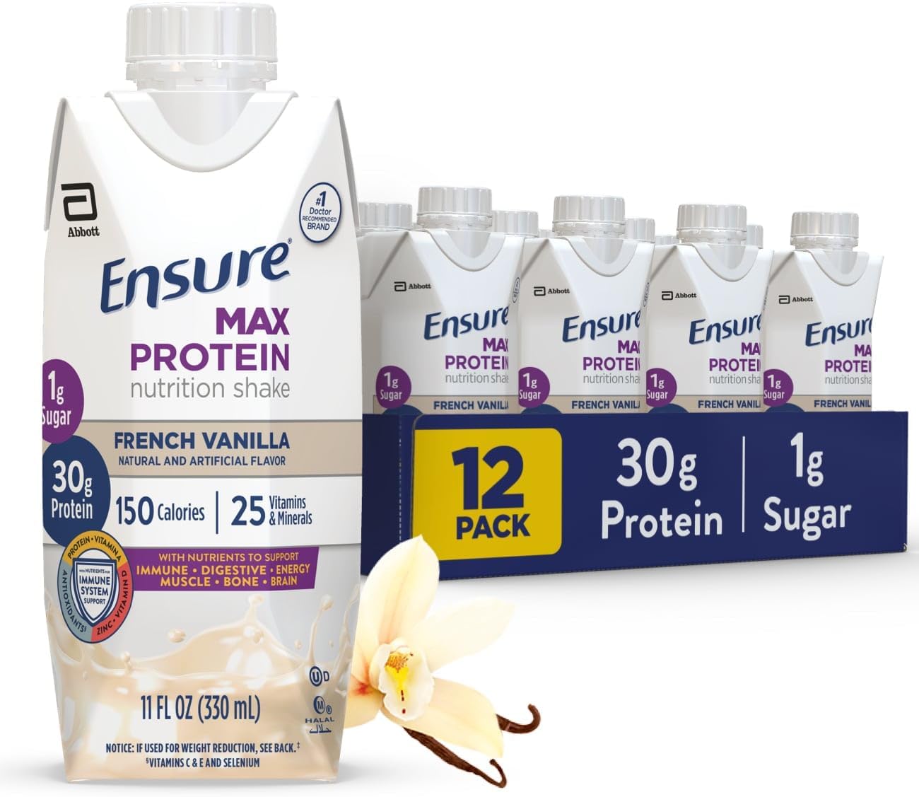 Ensure Max Protein Shake | Milk Chocolate | Ready to Drink | 30g Protein for Muscle Health | 1g Sugar, 4g Fiber | 11 fl oz, 12 Pack