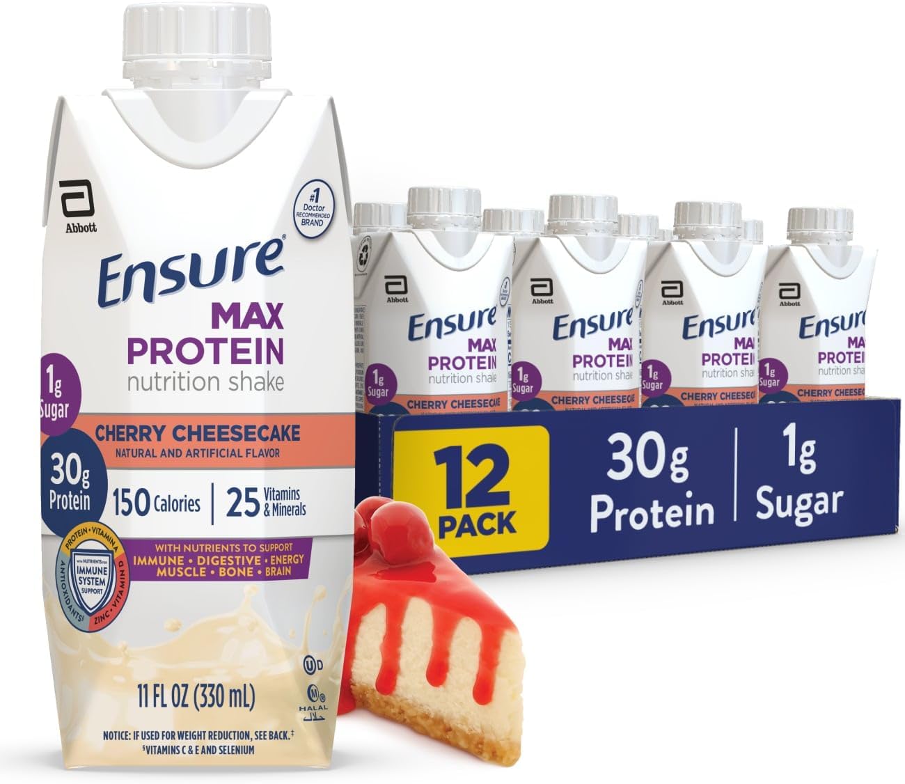 Ensure Max Protein Shake | Milk Chocolate | Ready to Drink | 30g Protein for Muscle Health | 1g Sugar, 4g Fiber | 11 fl oz, 12 Pack