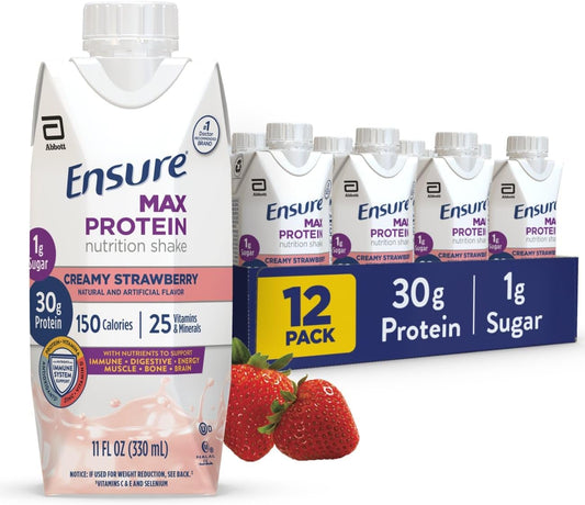 Ensure Max Protein Shake | Milk Chocolate | Ready to Drink | 30g Protein for Muscle Health | 1g Sugar, 4g Fiber | 11 fl oz, 12 Pack
