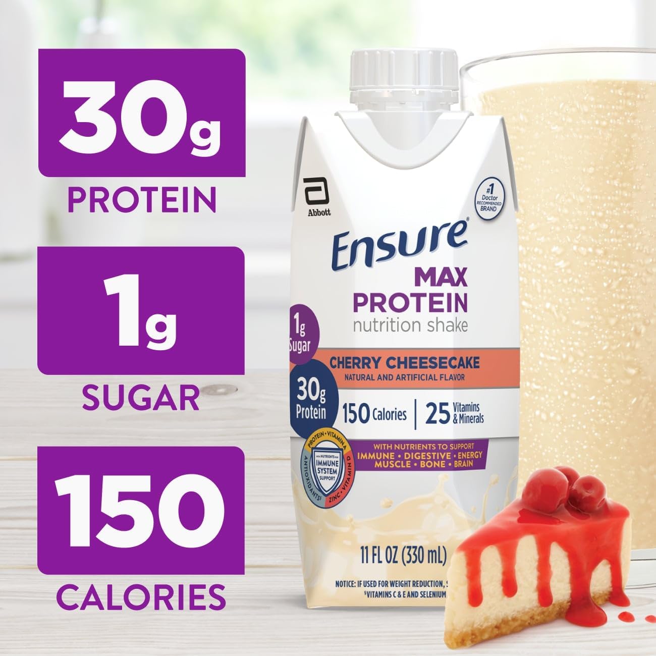 Ensure Max Protein Shake | Milk Chocolate | Ready to Drink | 30g Protein for Muscle Health | 1g Sugar, 4g Fiber | 11 fl oz, 12 Pack