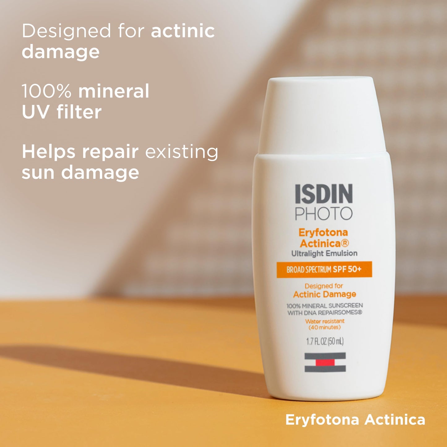 ISDIN Eryfotona Actinica SPF 50+ | Mineral Sunscreen for Face with Zinc Oxide | 100% Mineral UV Filters | No White Cast, Suitable for Sensitive Skin, Dermatologist Recommended