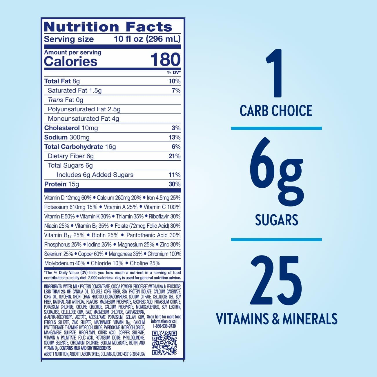 Glucerna Hunger Smart Diabetes Care Shake, Classic Chocolate, Diabetic Meal Replacement to Support Blood Sugar Management, 15g Protein, 180 Calories, Ready to Drink, 10-fl-oz Bottle, 6 Pack