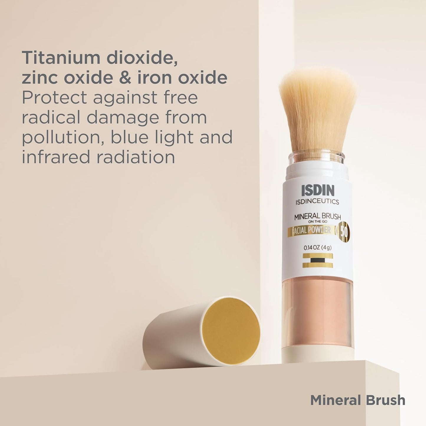 Isdinceutics Mineral Brush - For Photoaging Defense with Zinc Oxide and Titanium Oxide. Covering Discoloration and Targeting Uneven Skin Tone Caused by Blue Light Face Powder, 0.14 OZ