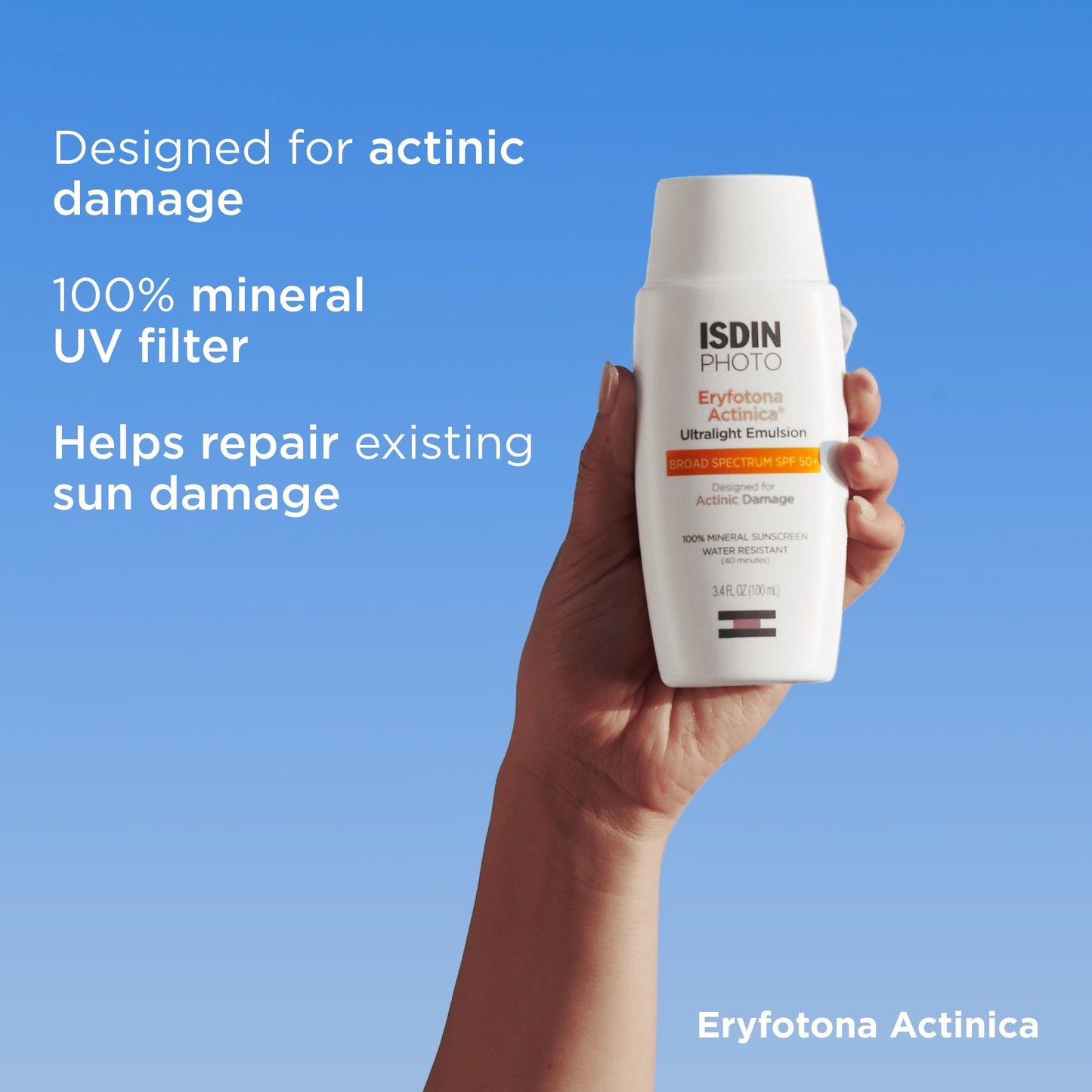 ISDIN Eryfotona Actinica SPF 50+ | Mineral Sunscreen for Face with Zinc Oxide | 100% Mineral UV Filters | No White Cast, Suitable for Sensitive Skin, Dermatologist Recommended