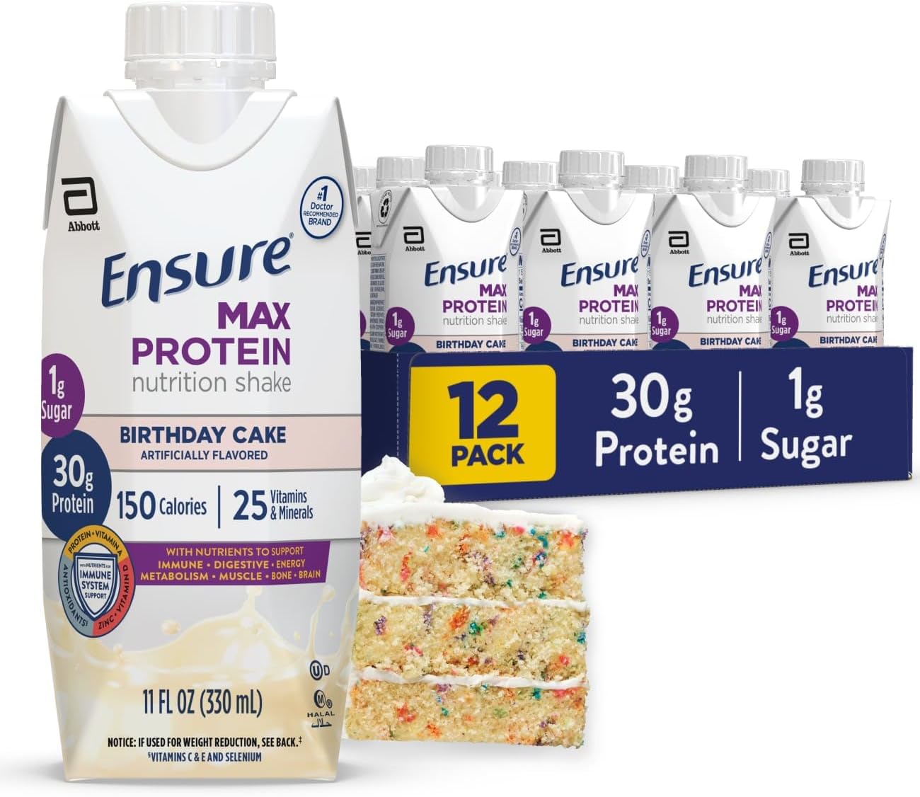 Ensure Max Protein Shake | Milk Chocolate | Ready to Drink | 30g Protein for Muscle Health | 1g Sugar, 4g Fiber | 11 fl oz, 12 Pack