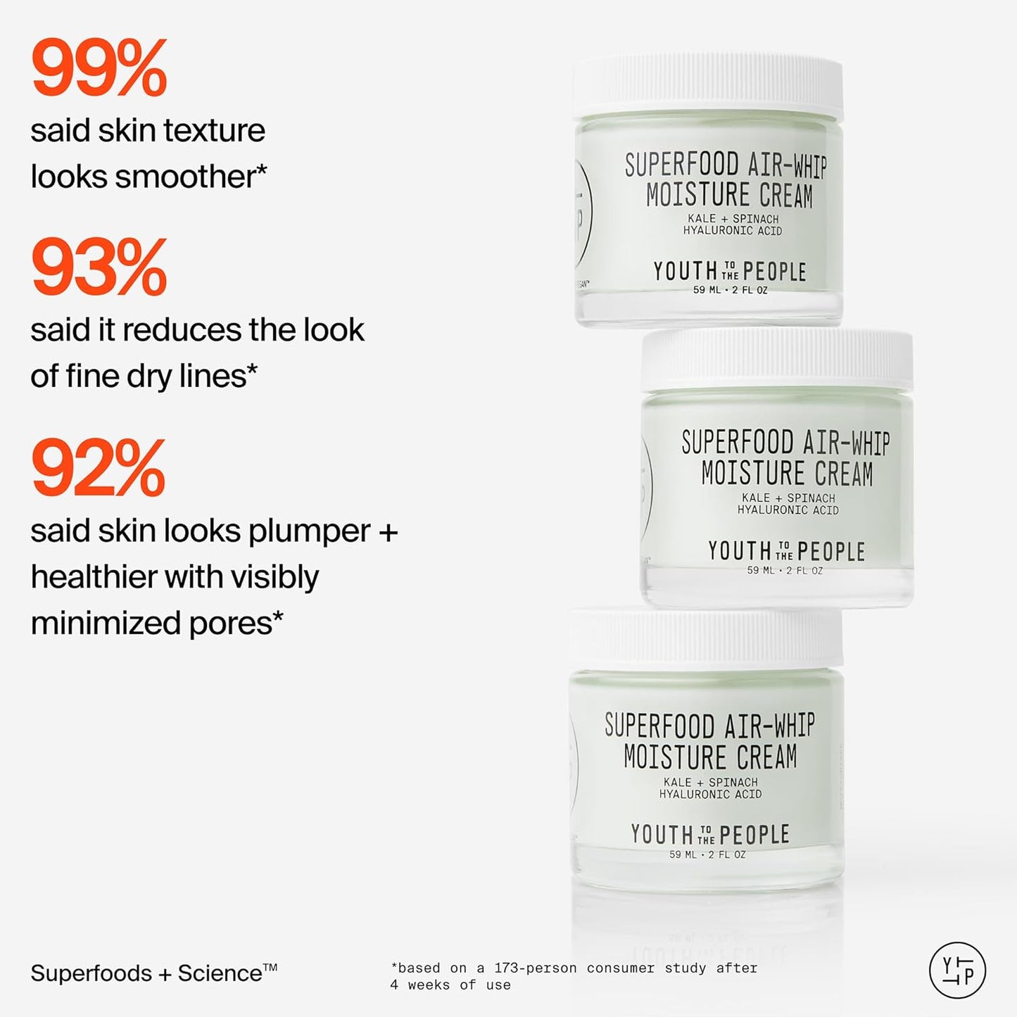 Youth To The People Superfood Air-Whip Moisture Cream - Kale + Green Tea Hyaluronic Acid Face Moisturizer, Smooths + Hydrates Up to 48HR with Dewy Glow, Non-Greasy Lightweight Gel, Non-comedogenic