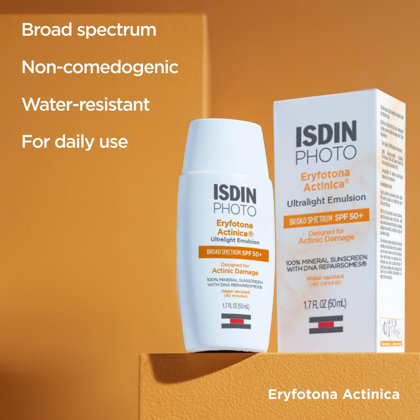 ISDIN Eryfotona Actinica SPF 50+ | Mineral Sunscreen for Face with Zinc Oxide | 100% Mineral UV Filters | No White Cast, Suitable for Sensitive Skin, Dermatologist Recommended