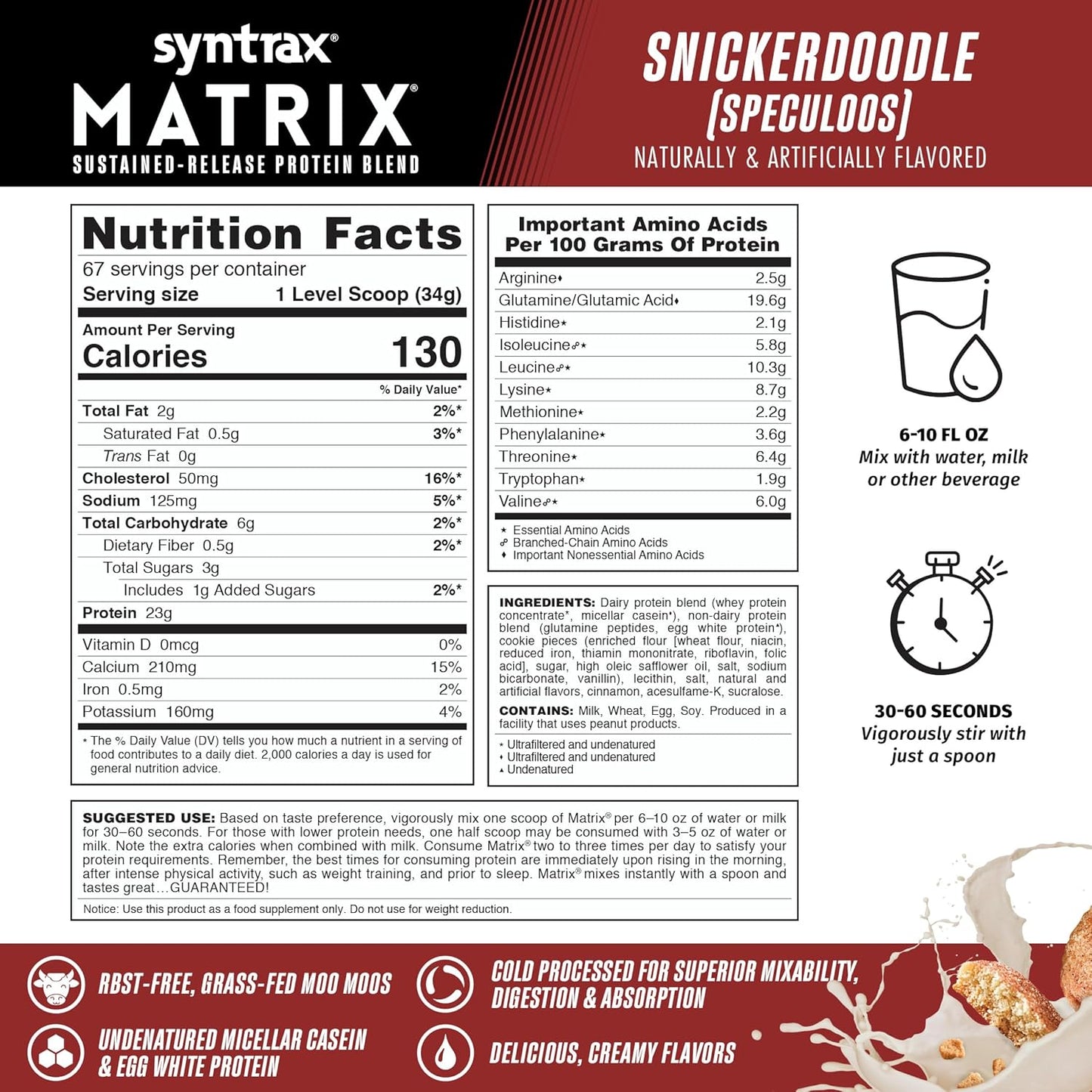 Syntrax Nutrition Matrix - Sustained-Release Protein Blend, Snickerdoodle 5 lbs. Real Cookie Pieces | Whey Protein, Micellar Casein, Egg Albumin